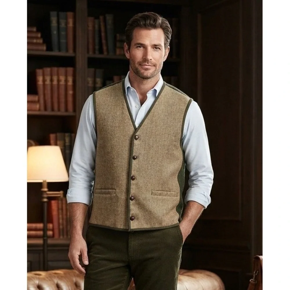 VTG Orvis Vest Men's XL Herringbone Sporting Traditions Wool Tweed Waistcoat